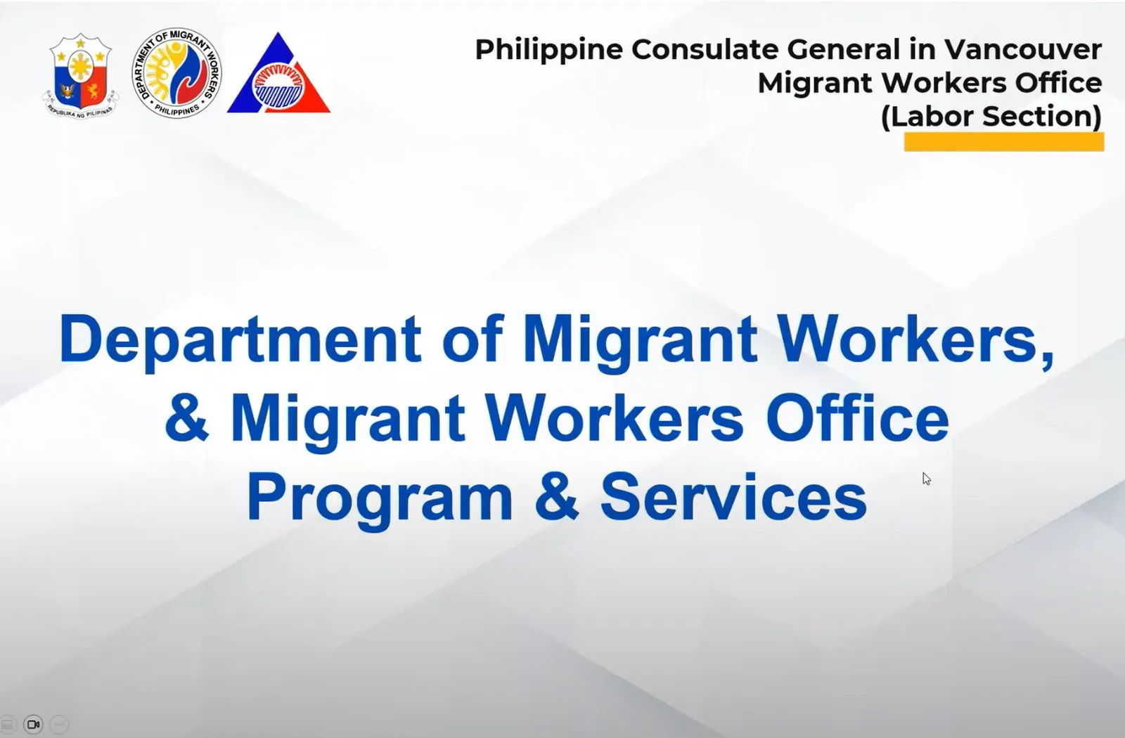 Information on the services of the Migrant Workers Office Vancouver