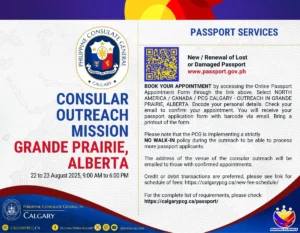 Consular Outreach Mission in Grande Prairie, Alberta on 22 to 23 August 2025, 9:00am to 6:00pm