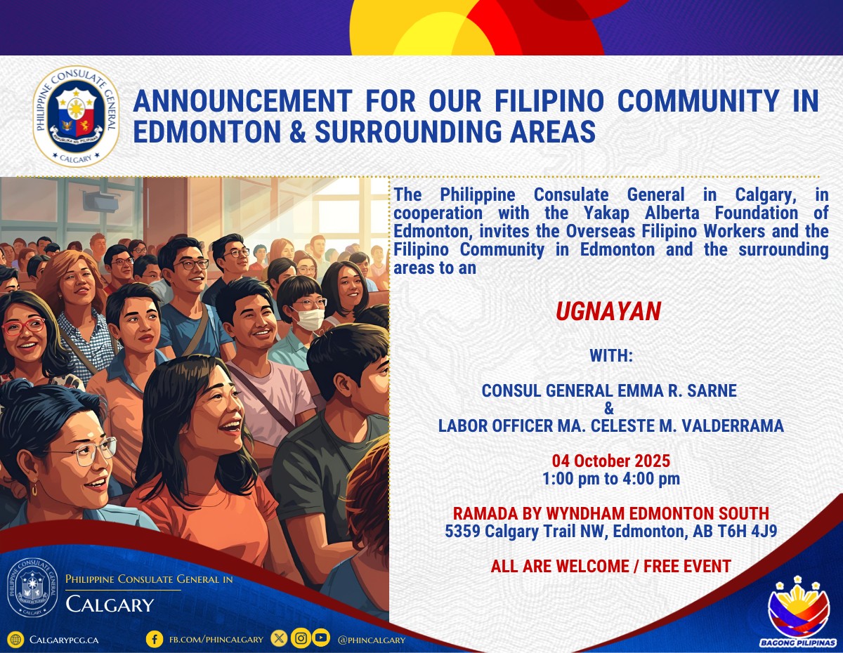 Announcement for our Filipino Community in Edmonton and Surrounding Areas