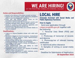 We are hiring!
At The Philippine Consulate General Calgary
