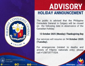 Holiday Announcement (13 October 2025 – Monday) Thanksgiving Day