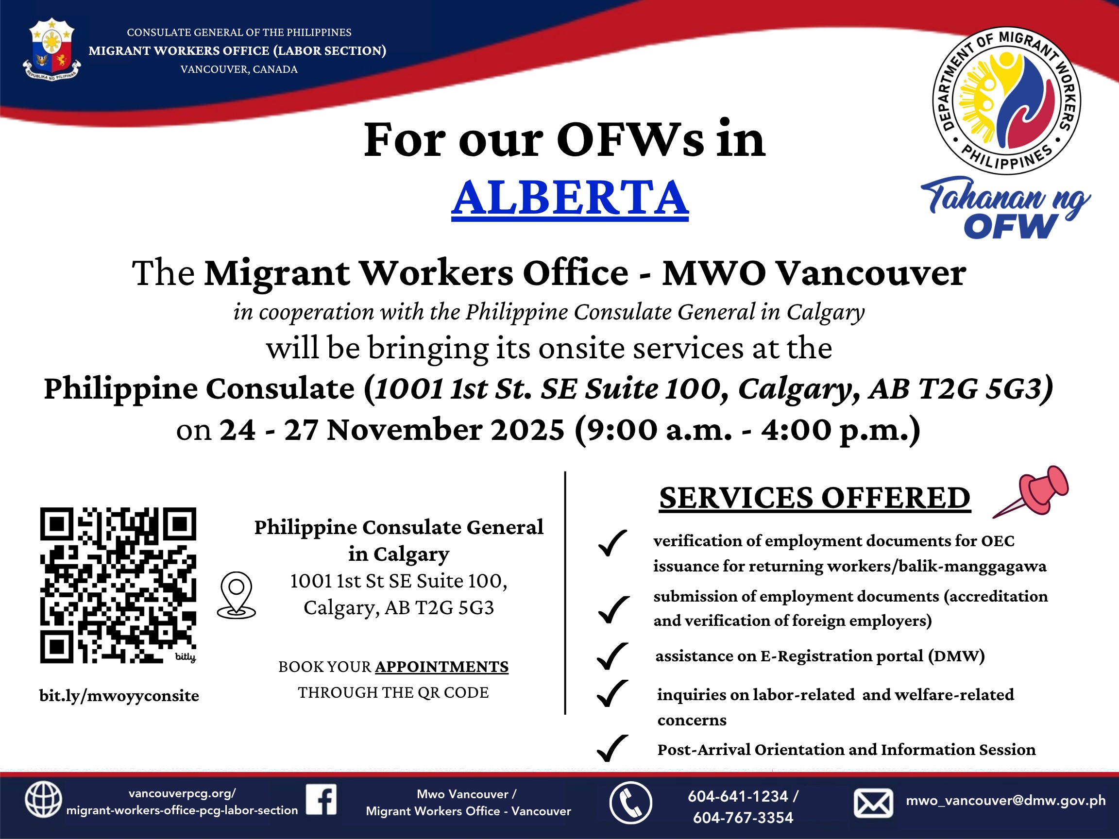 MWO – Vancouver will be at the Philippine Consulate in Calgary
