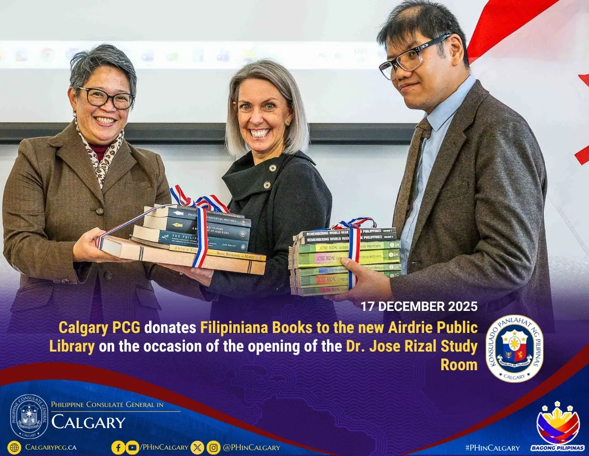 Calgary PCG donates Filipiniana Books to the New Airdrie Public Library on the occasion of the opening of the Dr. Jose Rizal Study Room