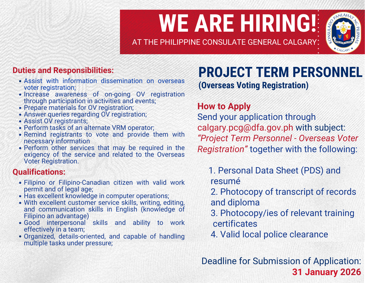 PCG Calgary is Hiring for Project Term Personnel (Overseas Voting Registration)