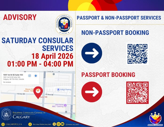 Saturday Consular Services – 18 April 2026 – 1:00 P.M. – 4:00 P.M.