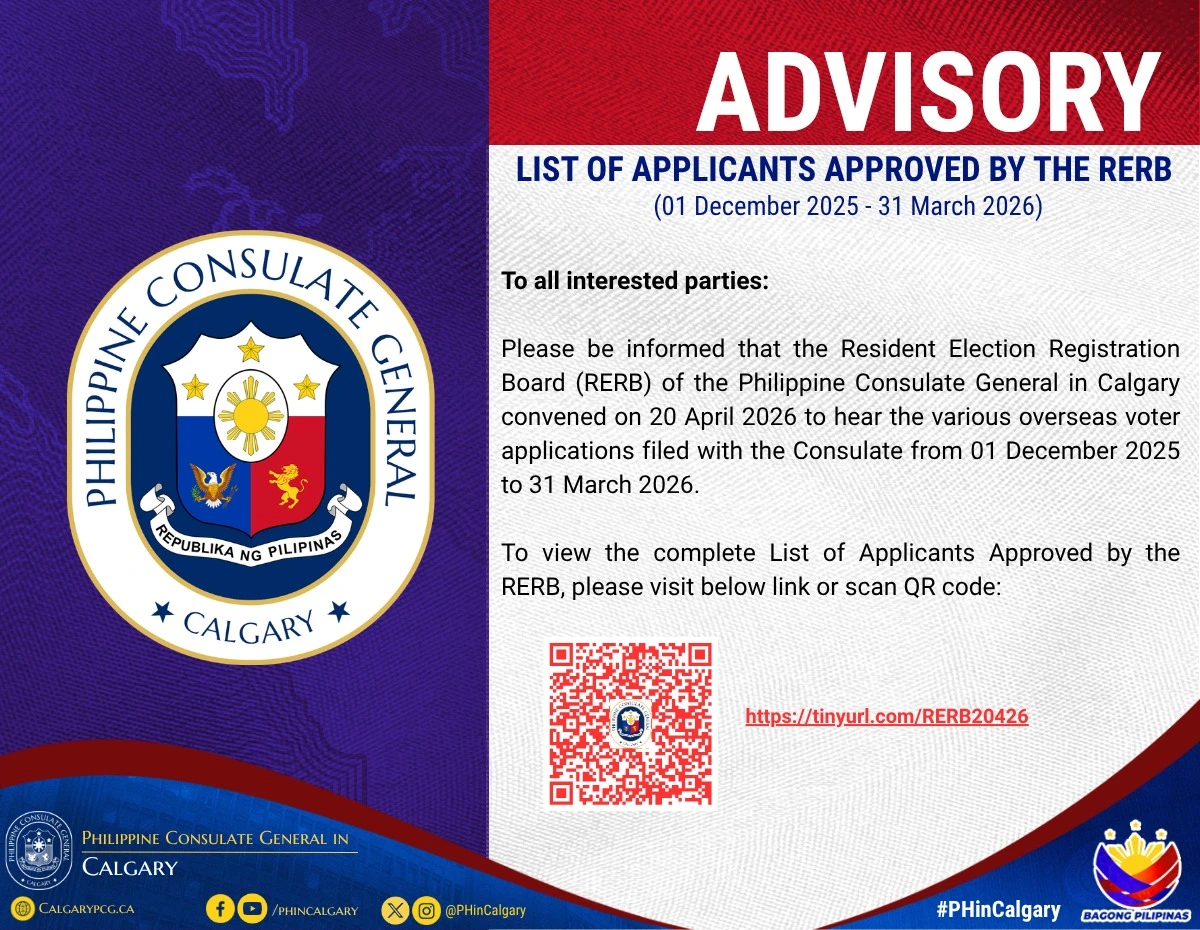 Advisory: List of RERB-approved applications filed from 01 December 2025 to 31 March 2026.