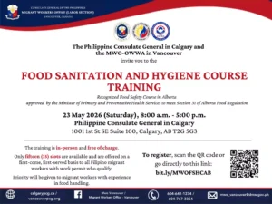 Food Sanitation and Hygiene Course in Alberta (Free Training)-23 May 2026 (Saturday)- 8:00 A.M. – 5:00 P.M.