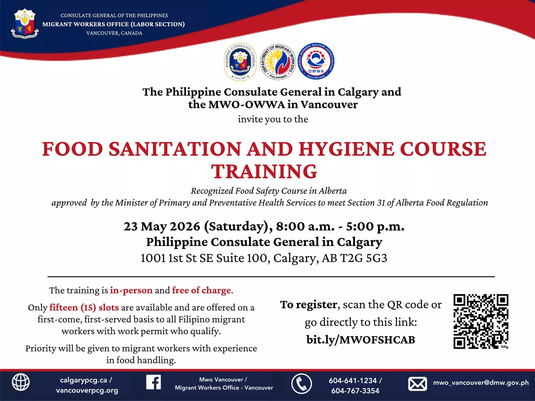 Food Sanitation and Hygiene Course in Alberta (Free Training)-23 May 2026 (Saturday)- 8:00 A.M. – 5:00 P.M.