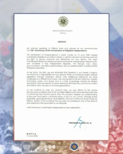 President Ferdinand R. Marcos Jr. joins the Filipino people in commemorating the 128th Anniversary of the Proclamation of Philippine Independence.