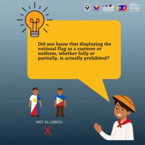 Ayon sa The Flag and Heraldic Code of the Philippines, Section 39(e)