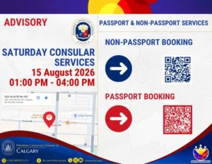Saturday Consular Services – 15 August 2026 at 1:00 P.M. – 4:00 P.M.
